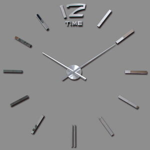 3D Nalepovacie hodiny DIY Clock BIG Time XL, Silver 90-130cm