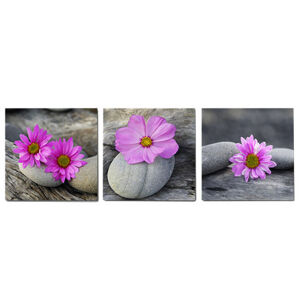 3-dielny obraz na plátne 3x20x20cm Kamene a Kvety fialovo-šedý