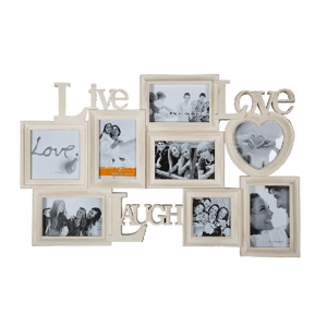 Krémový fotorámik Live-Laugh-Love, 65x40cm