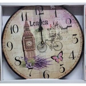 Nástenné hodiny drevené, Vintage, ar22L, London, 34cm