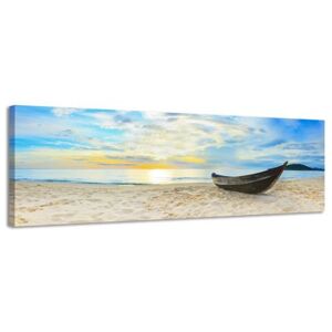 Obraz na plátne Panoráma, Loď na pláži, 36x118cm