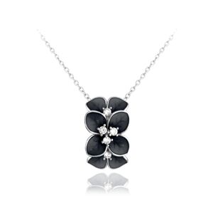 Čierny rozkvitnutý strieborný náhrdelník Minet Flowers so zirkónmi