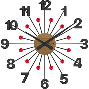 Drevené čierne hodiny s červenými kameňmi Vlaha design VCT1083, 49cm