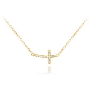 Pozlátený strieborný náhrdelník Minet drobný ležatý Krížik so zirkónmi