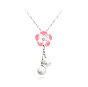 Ružový rozkvitnutý strieborný náhrdelník Minet -Flowers so zirkónom a perličkami