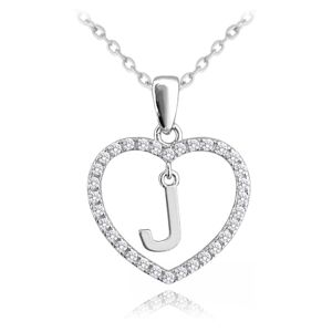 Strieborný náhrdelník písmeno v srdci "J" so zirkónmi, Minet JMAS900JSN45