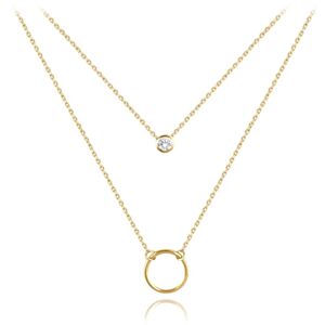 Zlatý dvojitý náhrdelník s bielym zirkónom, Minet JMG0059WGN42